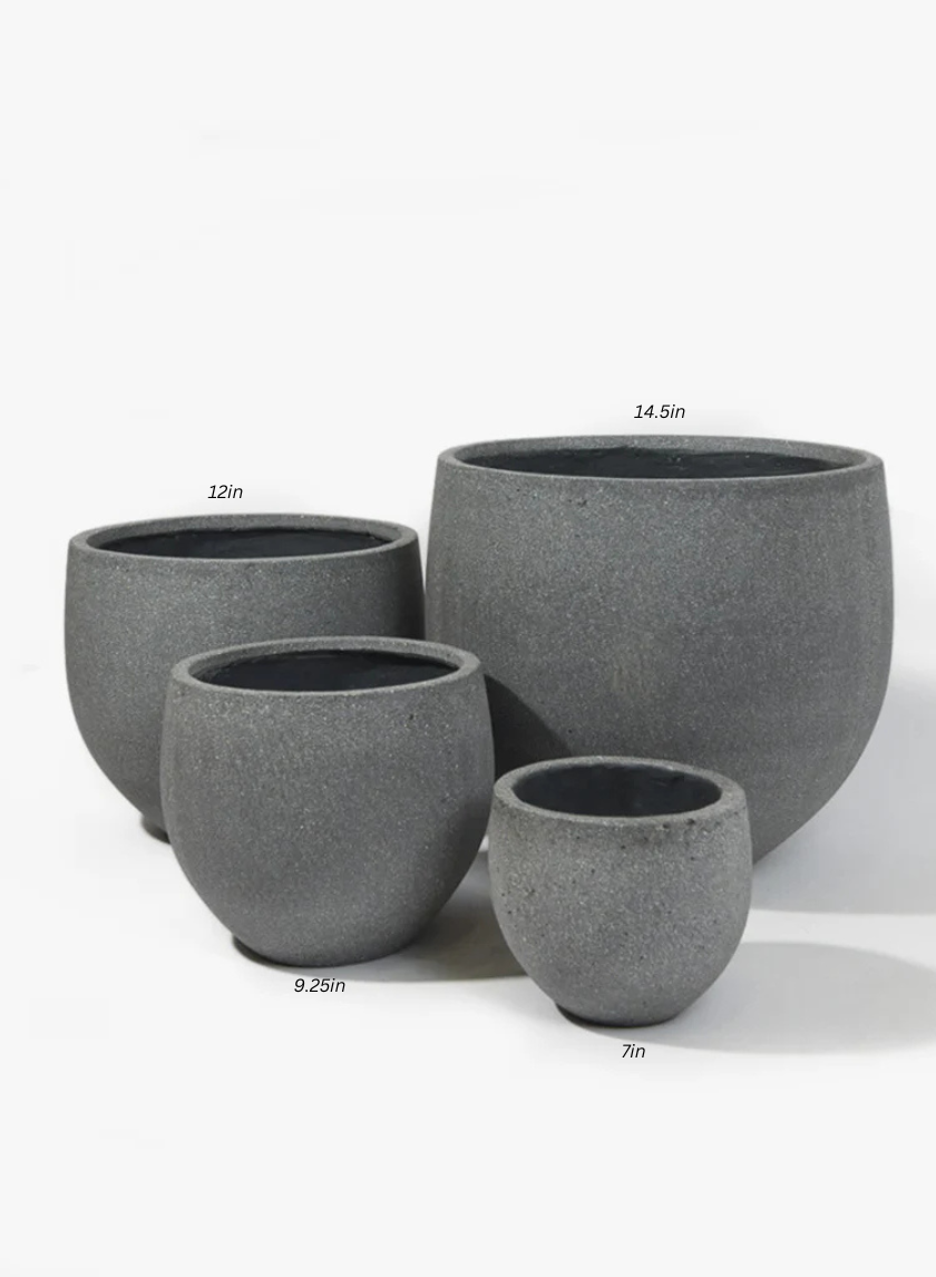 Round Rough Grey Ficonstone Pots Decor Jamali Garden