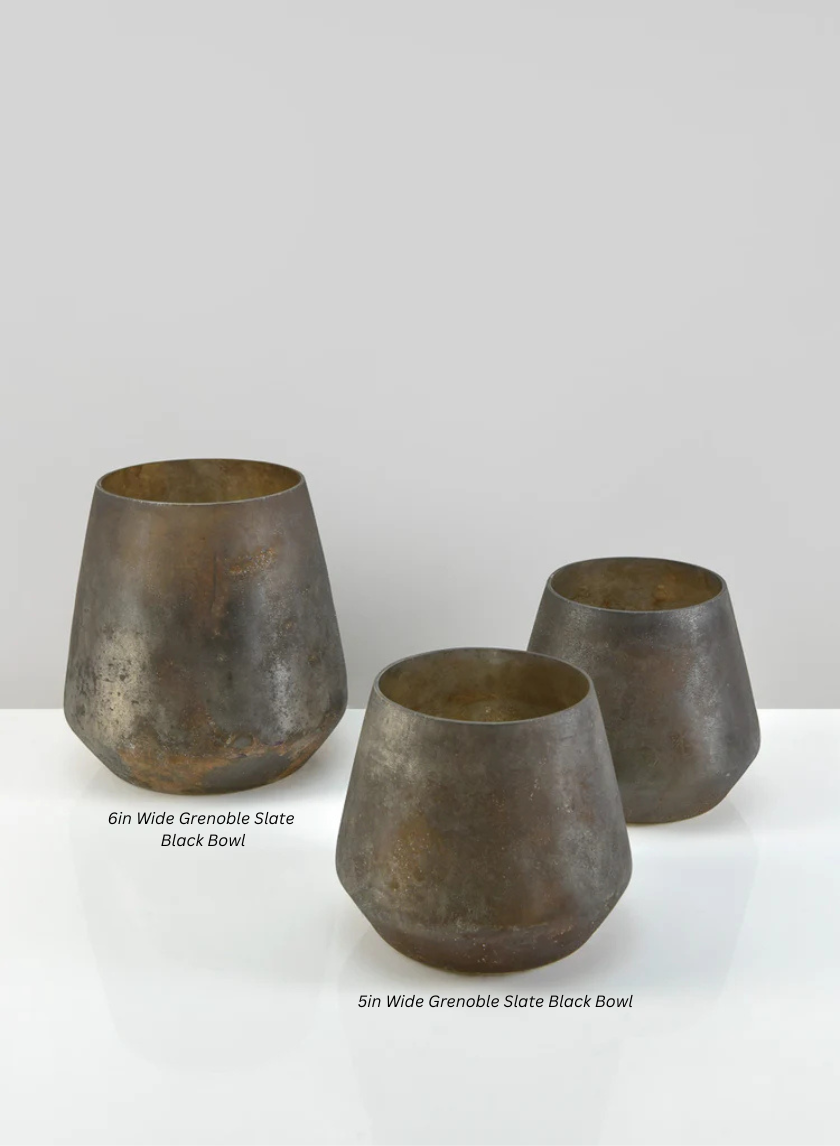 5in Wide Grenoble Slate Black Glass Bowl Decor Jamali Garden