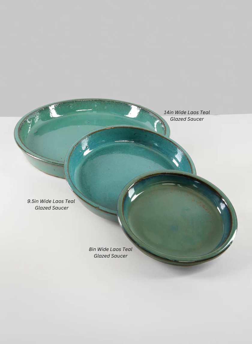 9.5in Wide Laos Teal Glazed Saucer Decor Jamali Garden