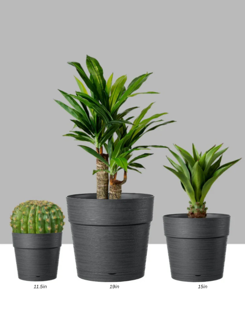 Loft Black Round Pot With Saucer Decor Jamali Garden