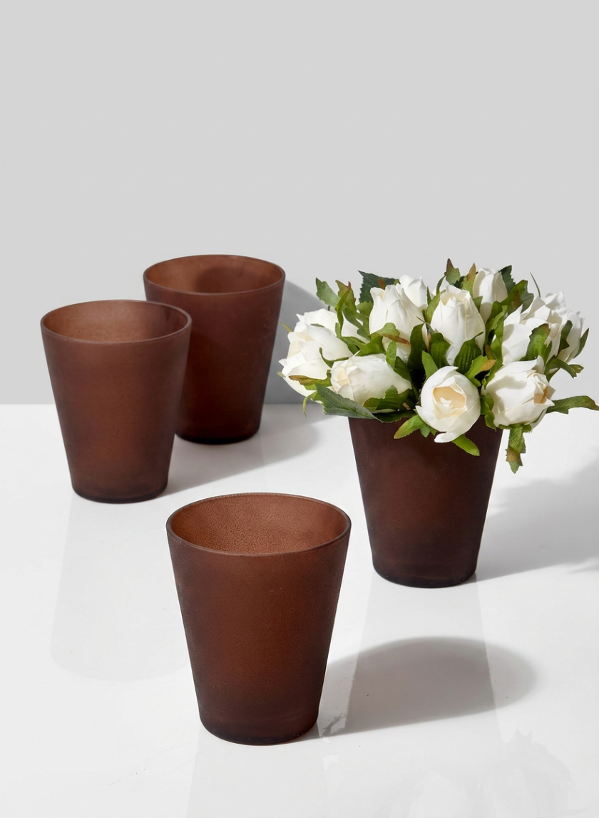 4in Tall Terracotta-Look Deep Brown Glass Vase, Set of 4 Decor Jamali Garden