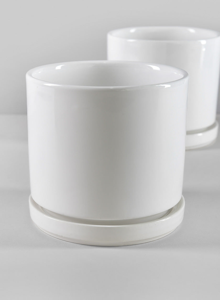 4.5in Tall Odense White Indoor Ceramic Pot with Saucer, Set of 4 Decor Jamali Garden