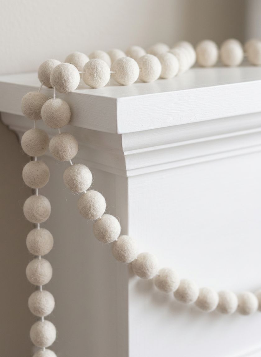 5ft Long Ivory Felt Ball Garland Decor Jamali Garden