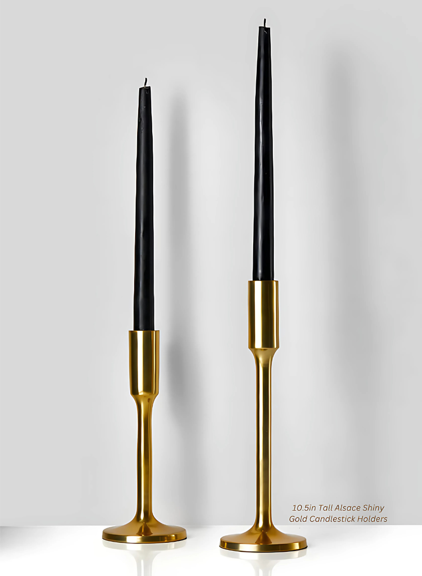 10.5in Tall Alsace Shiny Gold Aluminum Candlestick Holders Decor Jamali Garden