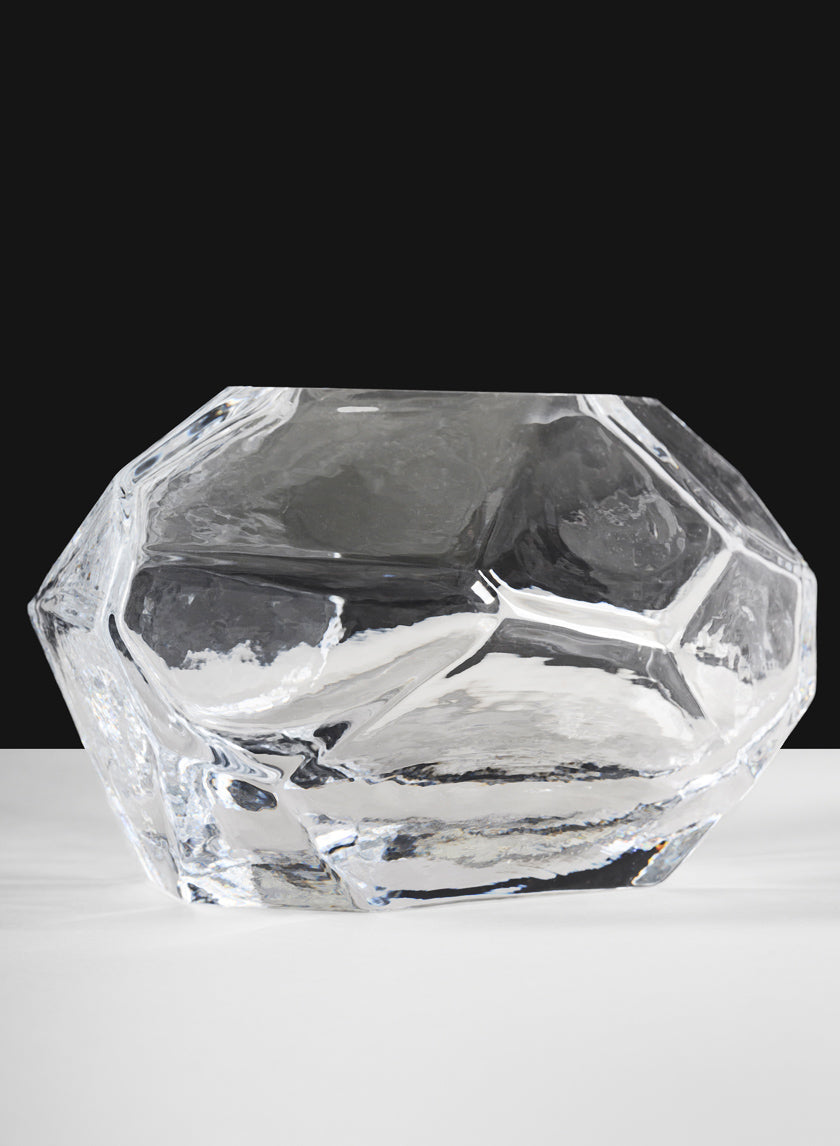 5in Wide Orbix Ice Carved Clear Crystal Glass Bowl Decor Jamali Garden