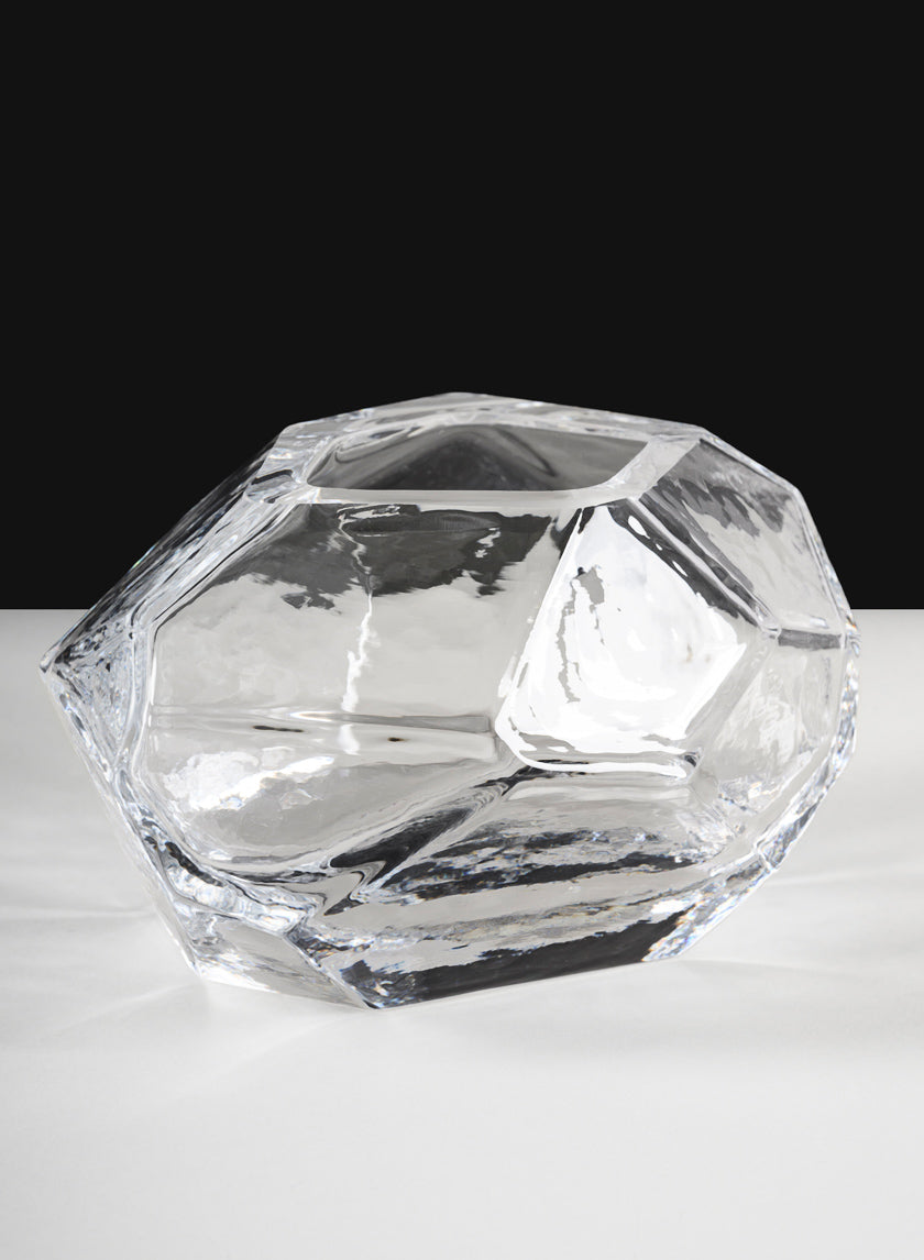 5in Wide Orbix Ice Carved Clear Crystal Glass Bowl Decor Jamali Garden