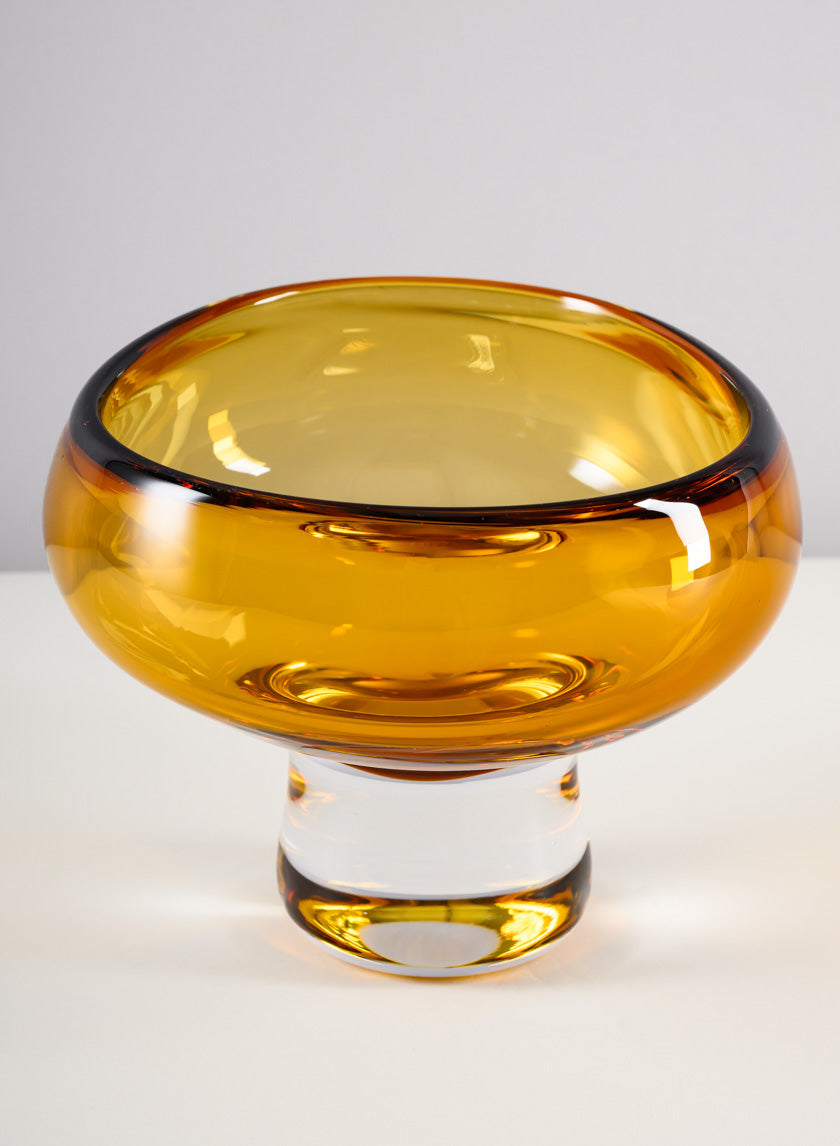 5in Tall Norvege Clear and Amber Glow Hand Blown Glass Bowl Decor Jamali Garden