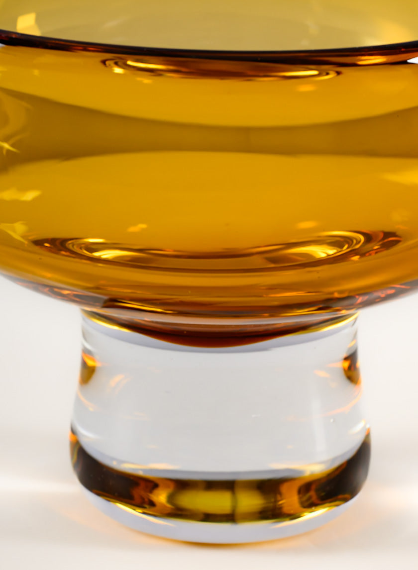 5in Tall Norvege Clear and Amber Glow Hand Blown Glass Bowl Decor Jamali Garden