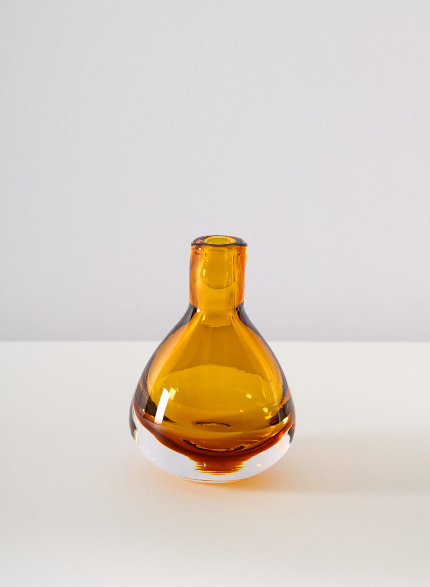 4.5in Tall Muran Amber Glow Hand Bown Deco Glass Vase, Mini Decor Jamali Garden