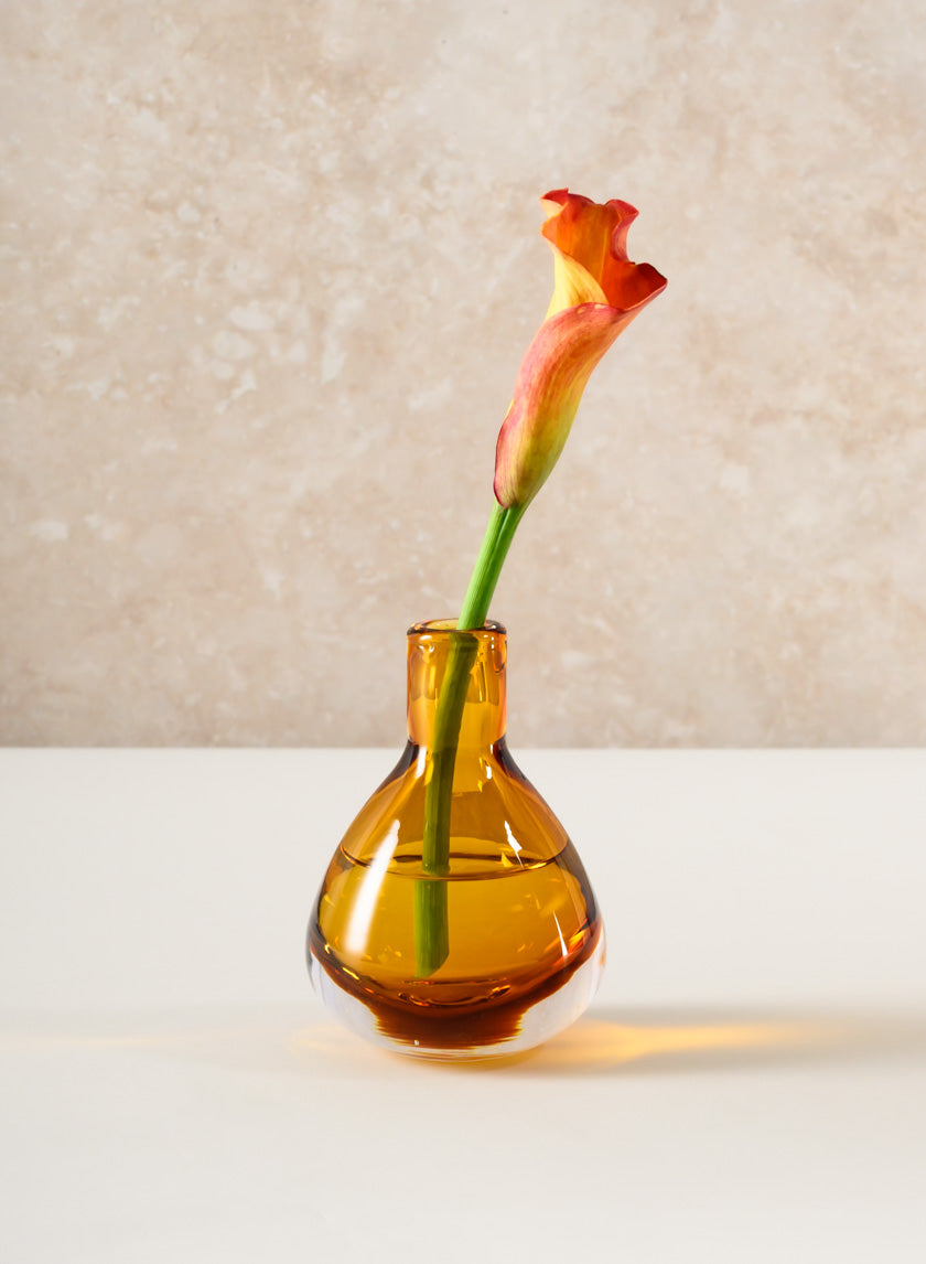 4.5in Tall Muran Amber Glow Hand Bown Deco Glass Vase, Mini Decor Jamali Garden