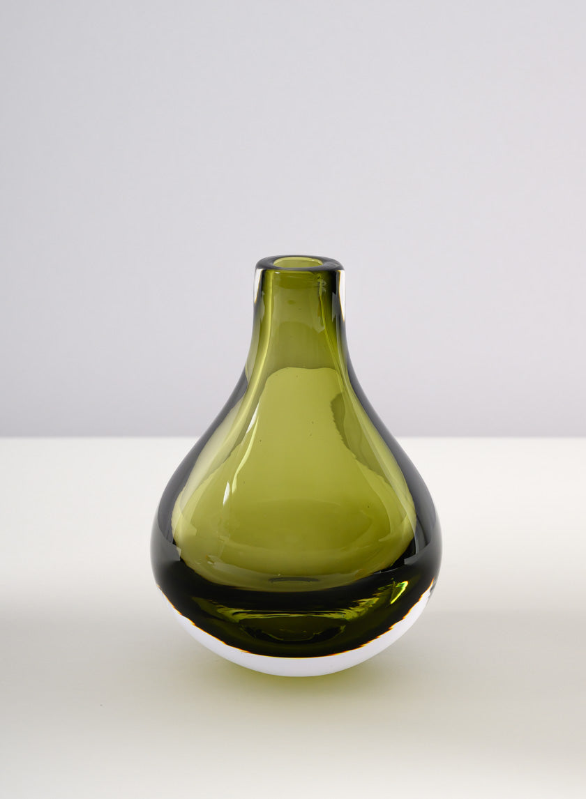 5.5in Tall Muran Green Glow Hand Blown Deco Glass Vase Decor Jamali Garden