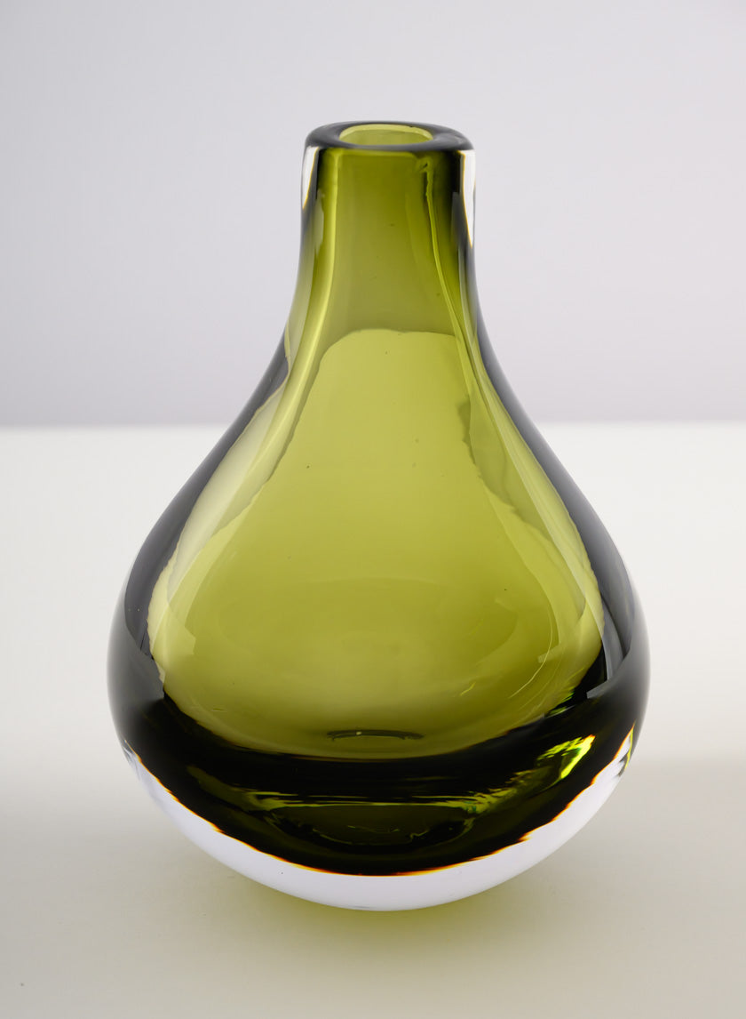 5.5in Tall Muran Green Glow Hand Blown Deco Glass Vase Decor Jamali Garden