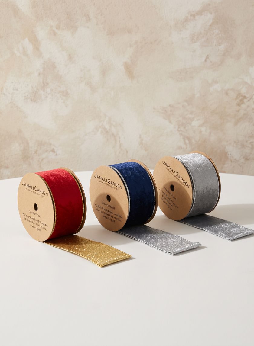 Wired Double Sided Velvet and Glitter Ribbon Decor Jamali Garden