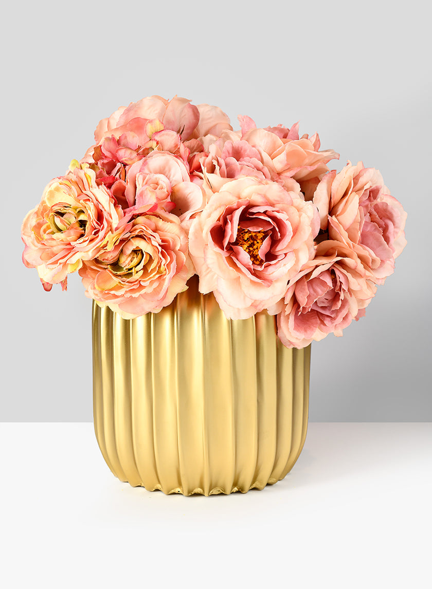 7in Tall Pleated Gold Metal Vase Decor Jamali Garden