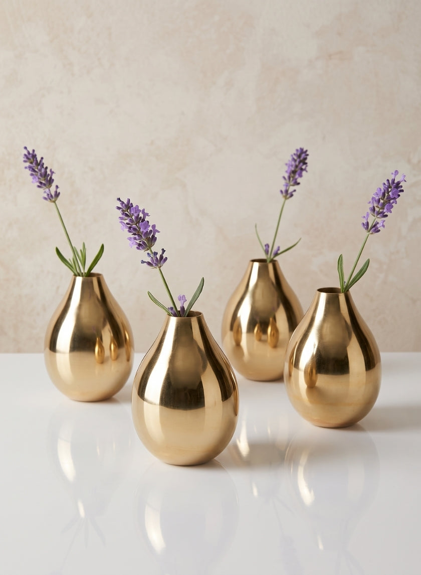 4in Tall Cordoba Gold Metal Bud Vase, Set of 4 Decor Jamali Garden
