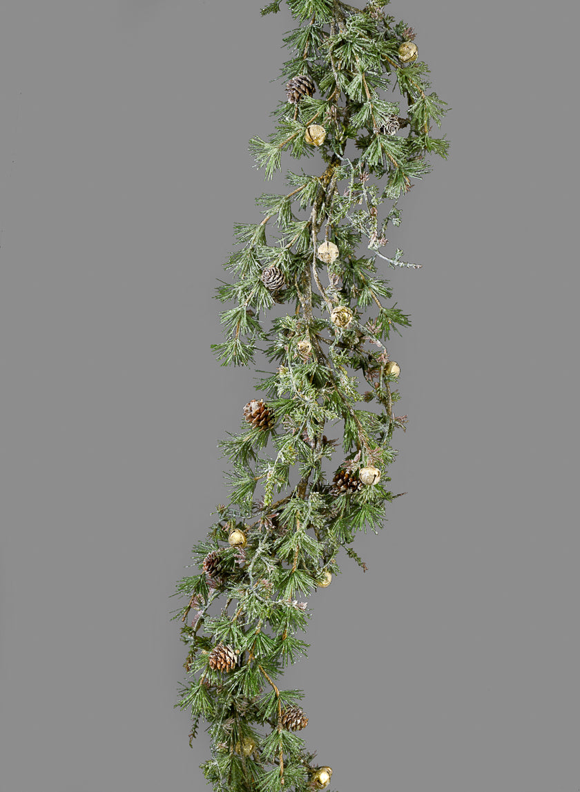 5ft Long Iced Pine Garland with Pine Cones & Jingle Bells Decor Jamali Garden