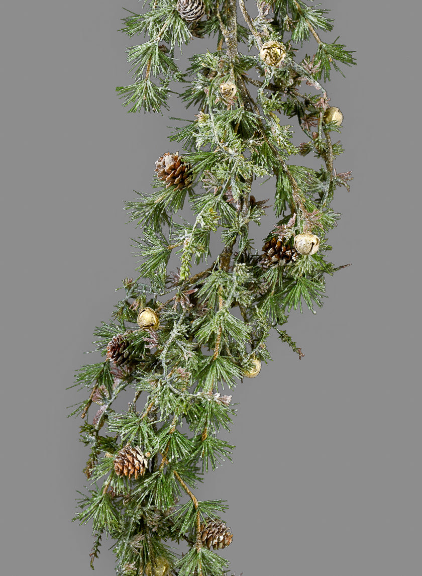5ft Long Iced Pine Garland with Pine Cones & Jingle Bells Decor Jamali Garden
