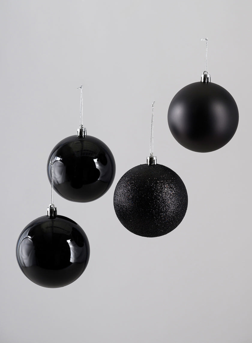 3in Round Black Shiny / Matte / Glitter Plastic Balls (80mm), Set of 16 Decor Jamali Garden