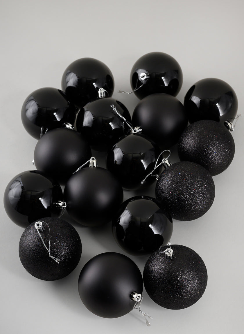 3in Round Black Shiny / Matte / Glitter Plastic Balls (80mm), Set of 16 Decor Jamali Garden