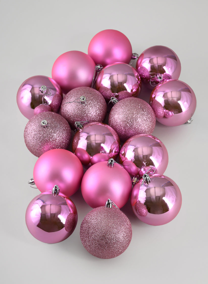 3in Round Pink Shiny / Matte / Glitter Plastic Ball (80mm), Set of 16 Decor Jamali Garden