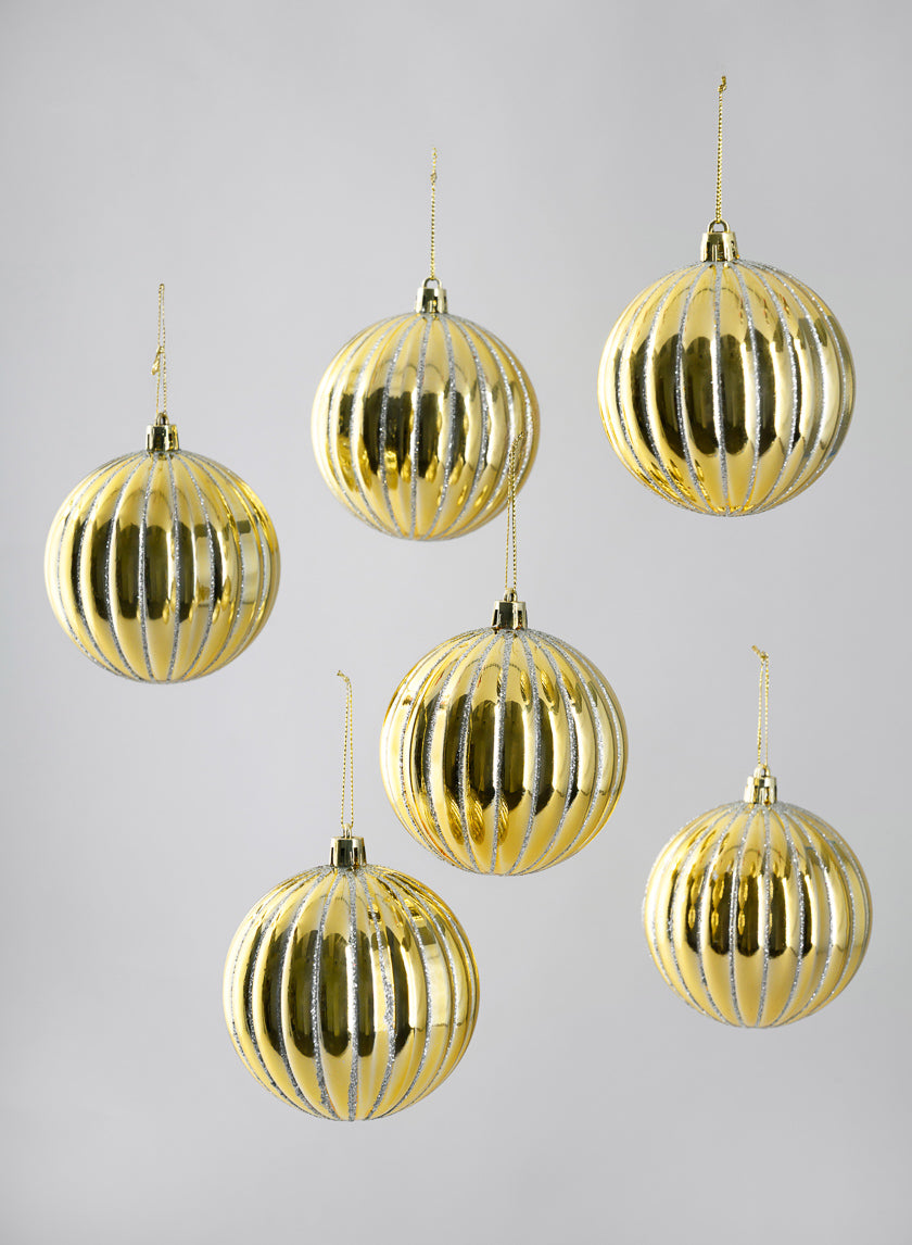 3in Round Gold Hand-Painted Plastic Pumpkin Balls (80mm), Set of 6 Decor Jamali Garden