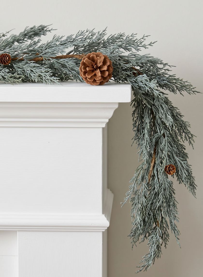76in Long Blue Cypress Garland with Pine Cones Decor Jamali Garden