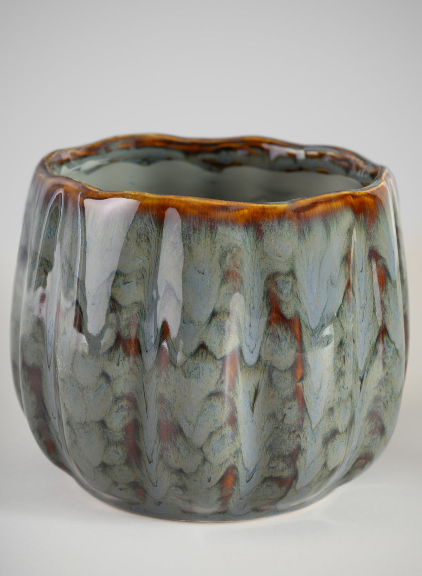 4.5in Tall Grey Glazed Leif Ceramic Cachepot Decor Jamali Garden