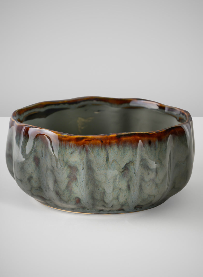 6.5in Wide Grey Glazed Leif Ceramic Bowl Decor Jamali Garden