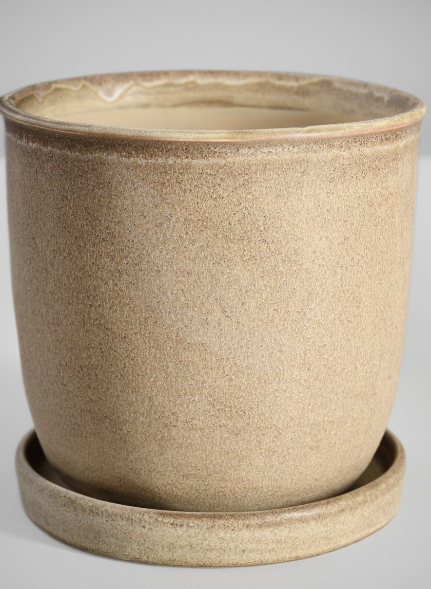 5in Tall Azra Light Brown Ceramic Pot with Saucer Decor Jamali Garden