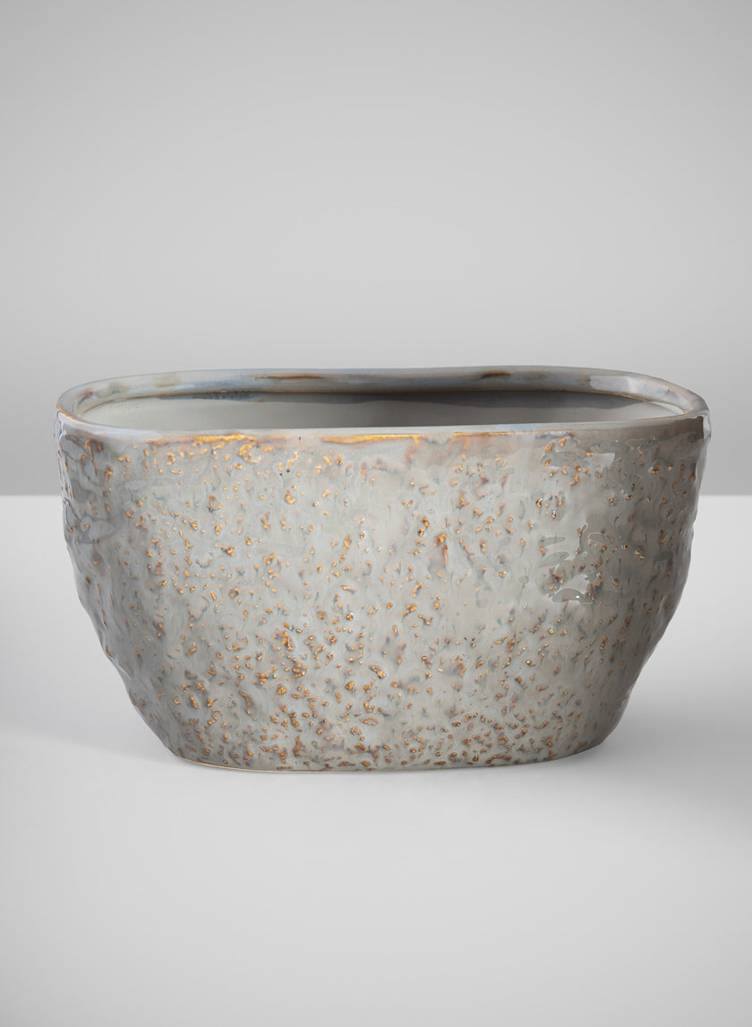 4.5in Tall Bursa Oval Taupe Ceramic Cachepot Decor Jamali Garden