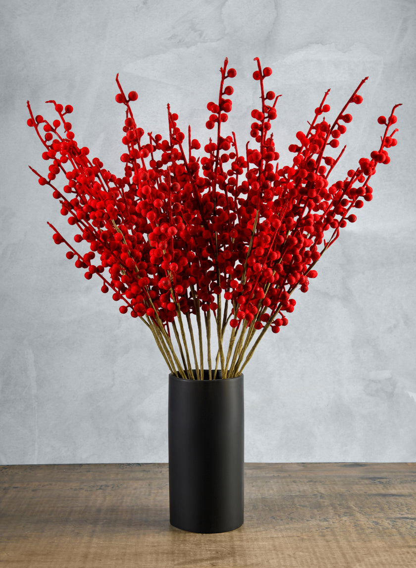 24in Long Red Flocked Berry Stem Decor Jamali Garden