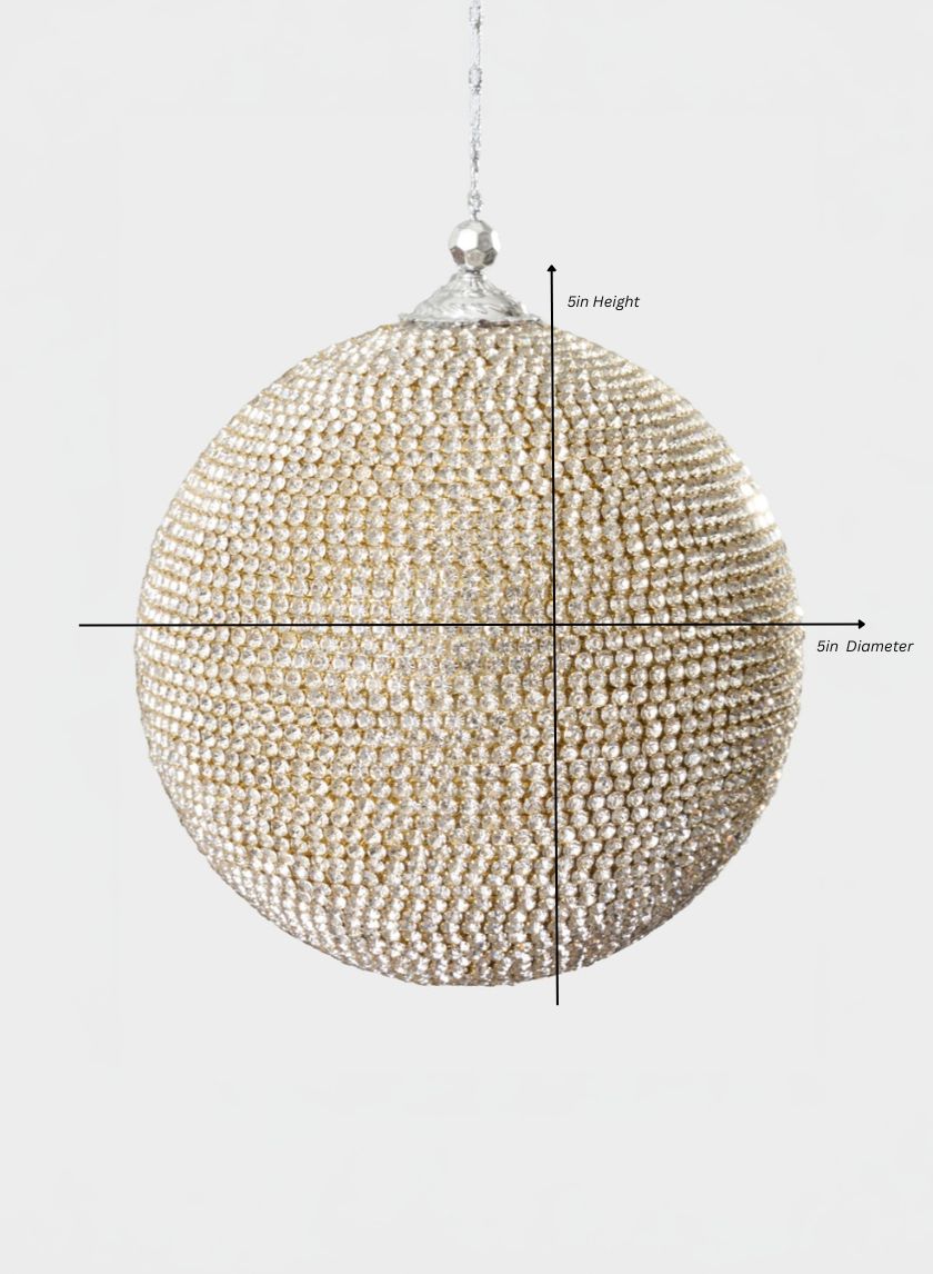 5in Round Champagne Full Rhinestone Beaded Ornament Ball