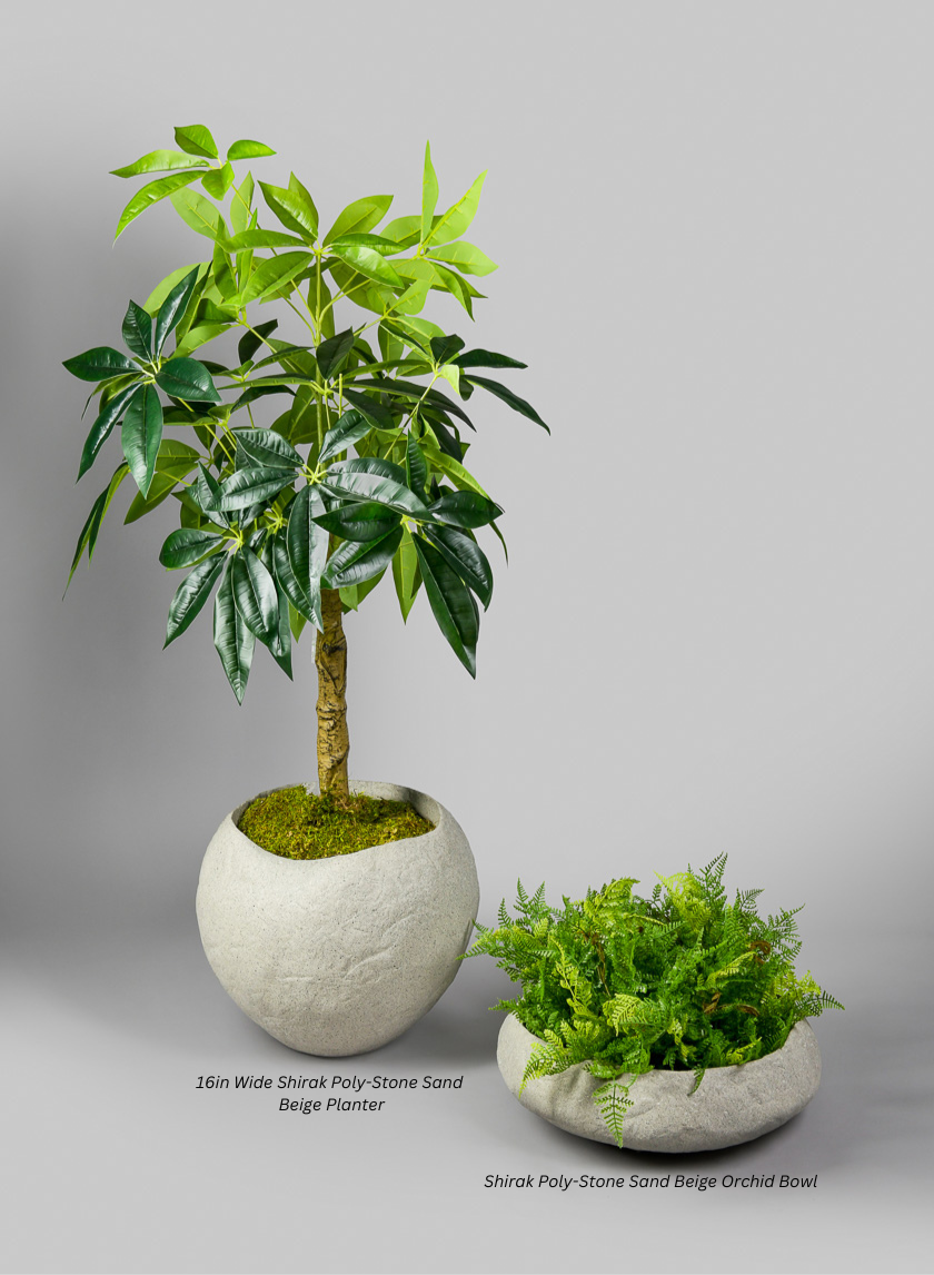 13in Tall Shirak Poly-Stone Sand Beige Planter Decor Jamali Garden
