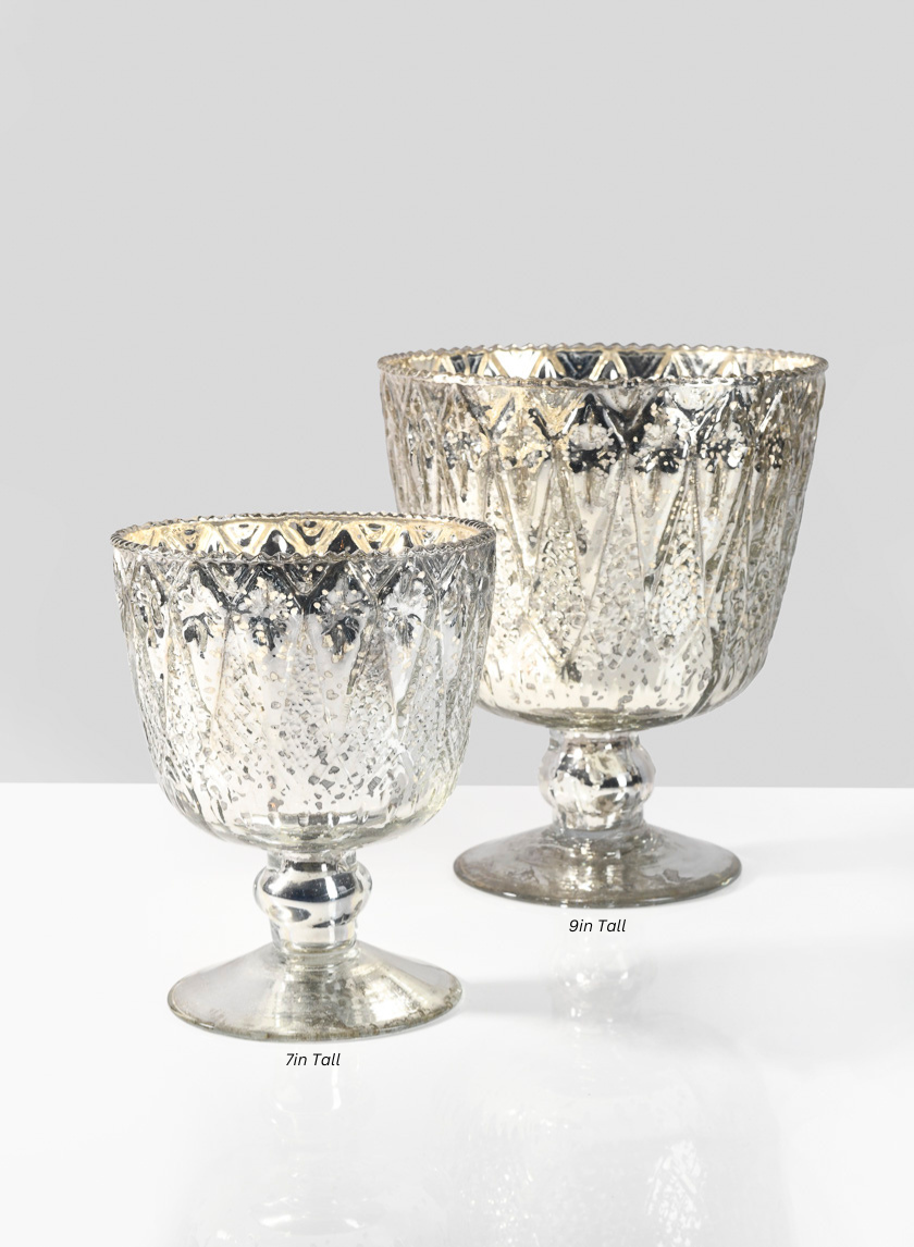 Patterned Silver Mercury Glass Coupes Decor Jamali Garden