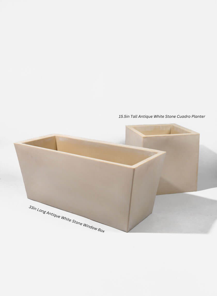15.5in Tall Antique White Stone Cuadro Planter Decor Jamali Garden