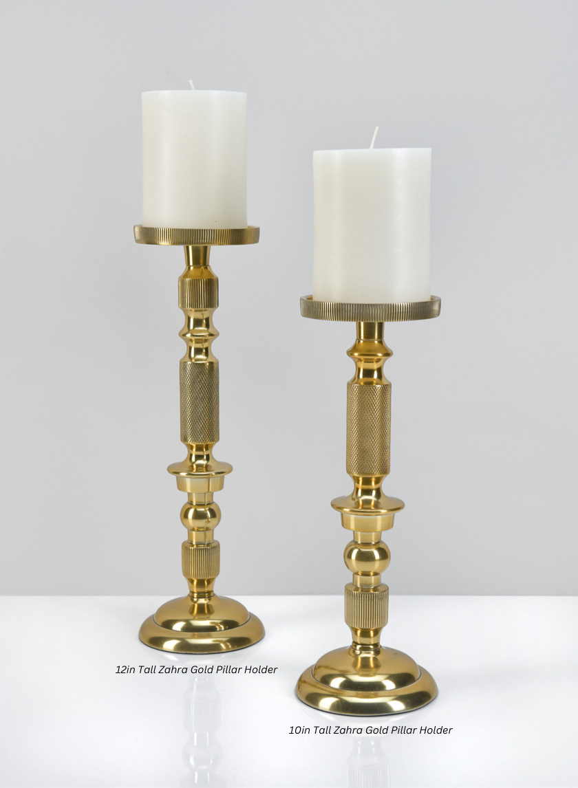 12in Tall Zahra Gold Aluminum Pillar Holder Decor Jamali Garden