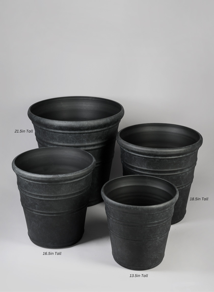 Manhattan Black Light Weight PVC Rolled Rim Planter Decor Jamali Garden