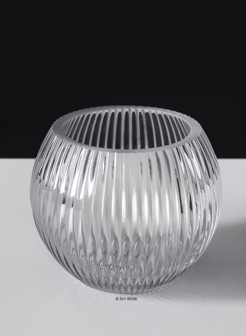 Pleated Glass Fishbowl Vase Decor Jamali Garden Clear Glass 6.5in Wide EACH