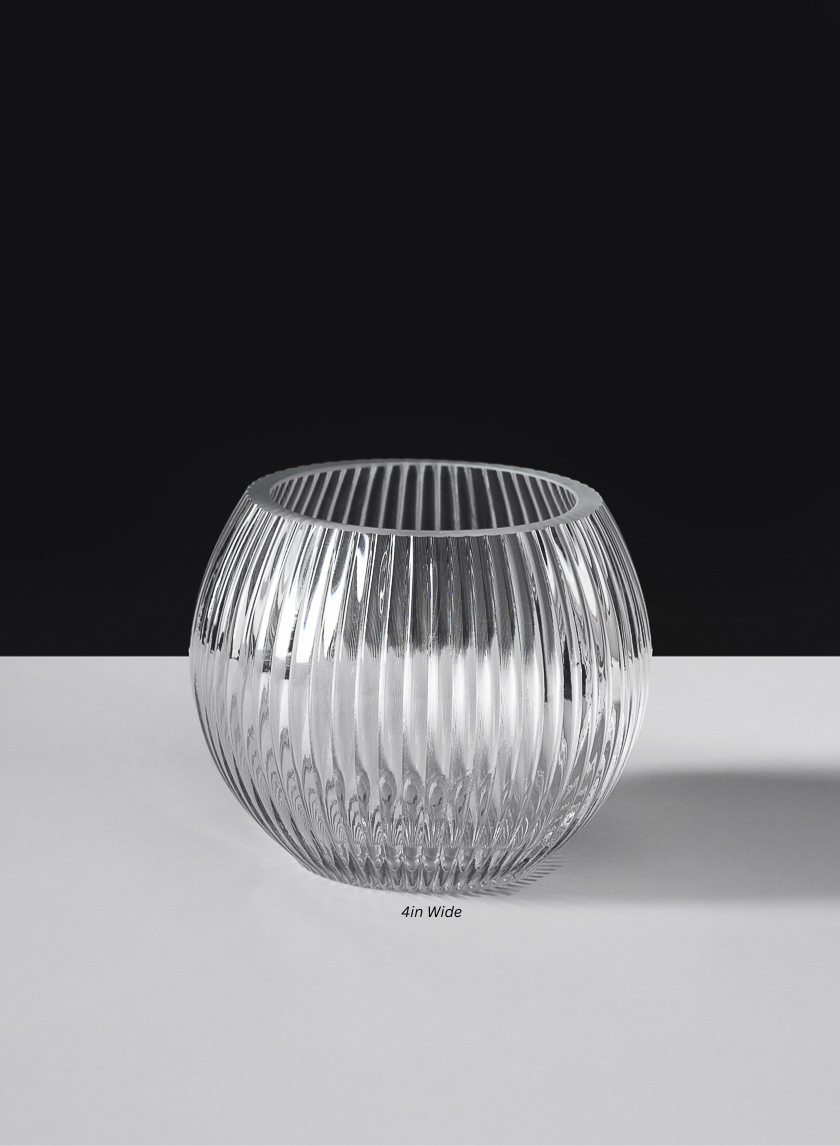 Pleated Glass Fishbowl Vase Decor Jamali Garden Clear Glass 4in Wide EACH