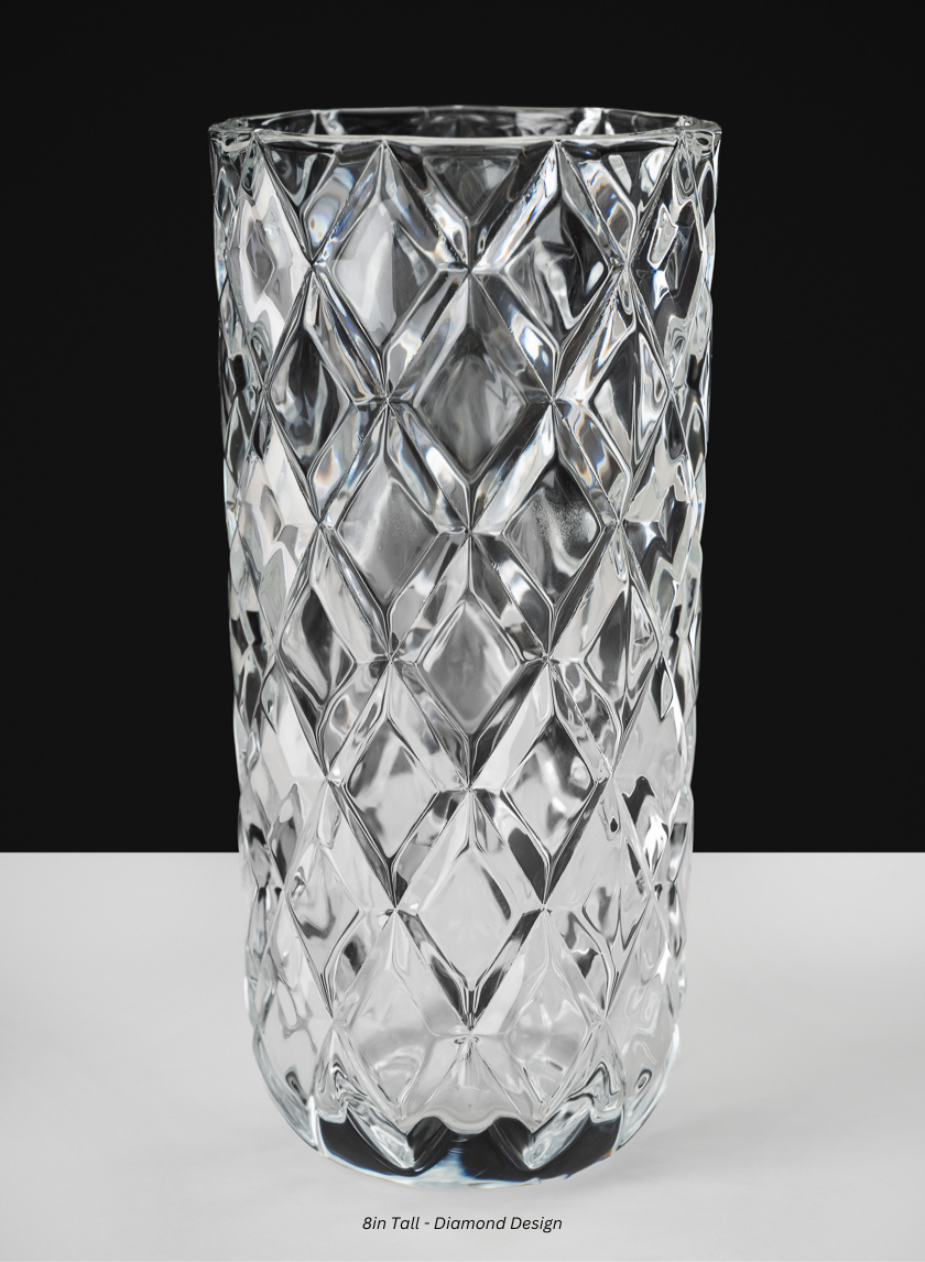 Boheme Crystal Look Glass Vase Decor Jamali Garden Transparent 8in Tall - Diamond Design EACH