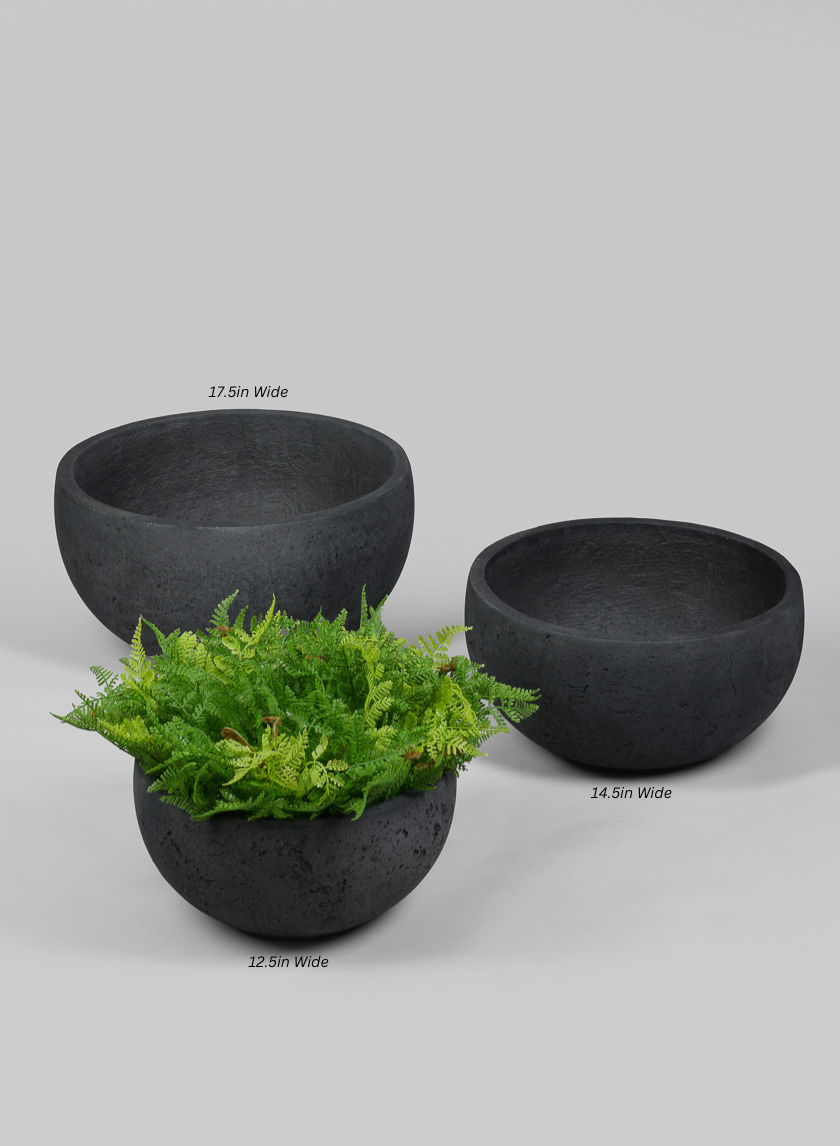 Yerevan Black Cement Stone Bowl Planter Decor Jamali Garden