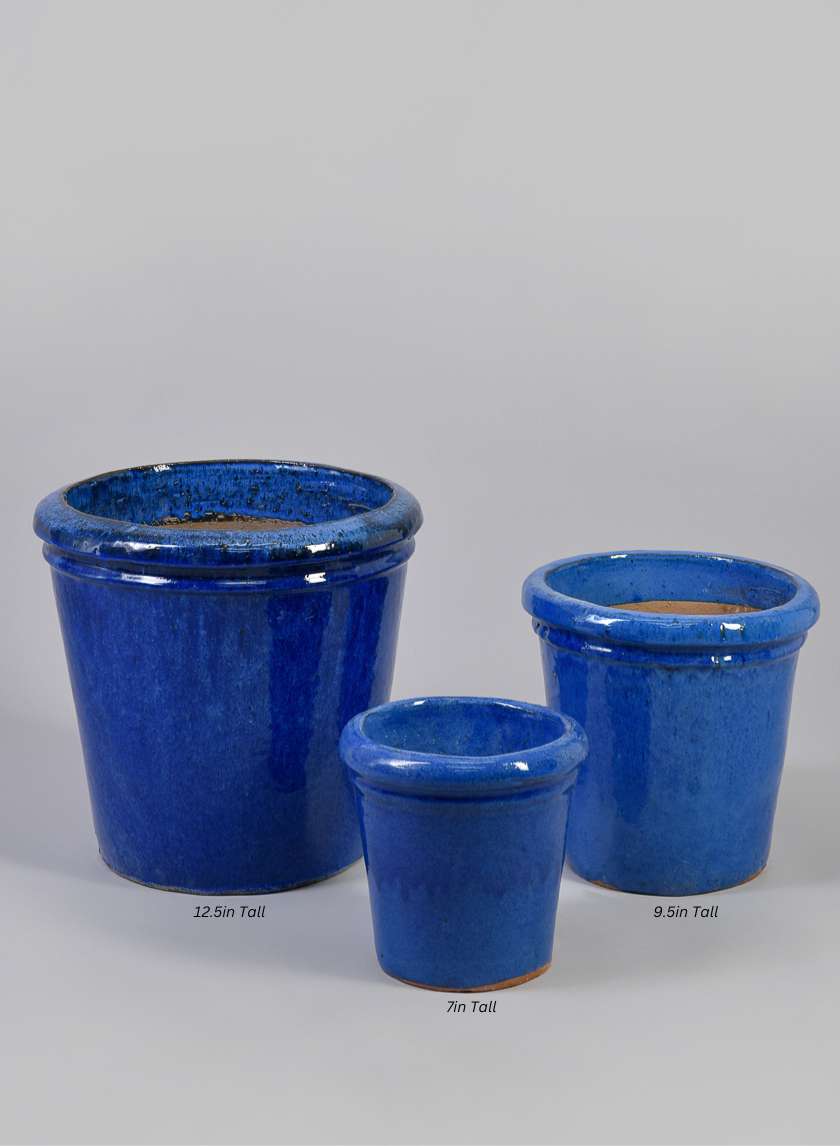 Rolled Rim Clay & Ceramic Planter, Santorini Blue Decor Jamali Garden