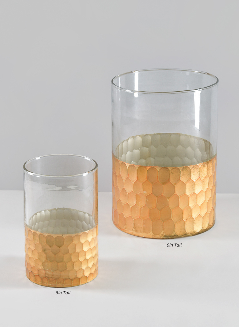 Antique Gold, Behram Dual Tone Clear Hammered Glass Vase Decor Jamali Garden