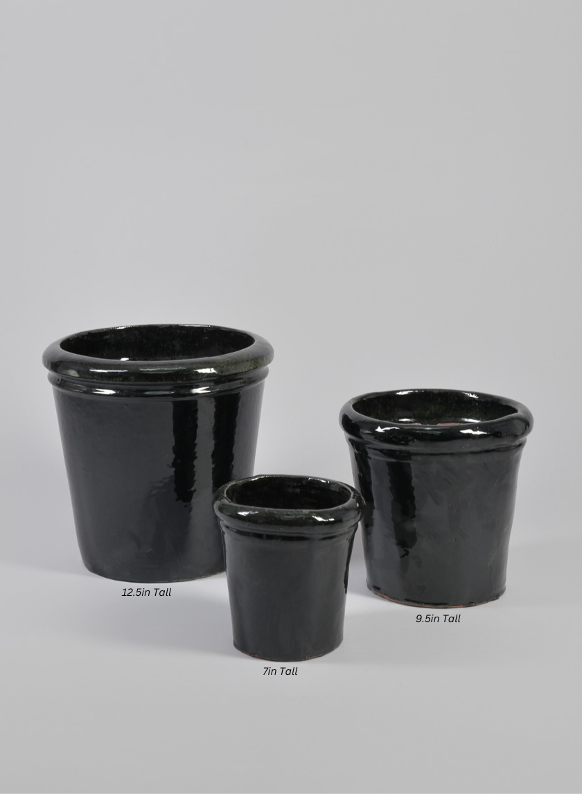 Rolled Rim Clay & Ceramic Planter, Mesquite Black Decor Jamali Garden