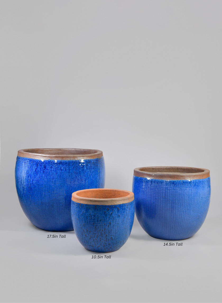 Rimmed Clay & Ceramic Planter Bowl, Santorini Blue Decor Jamali Garden