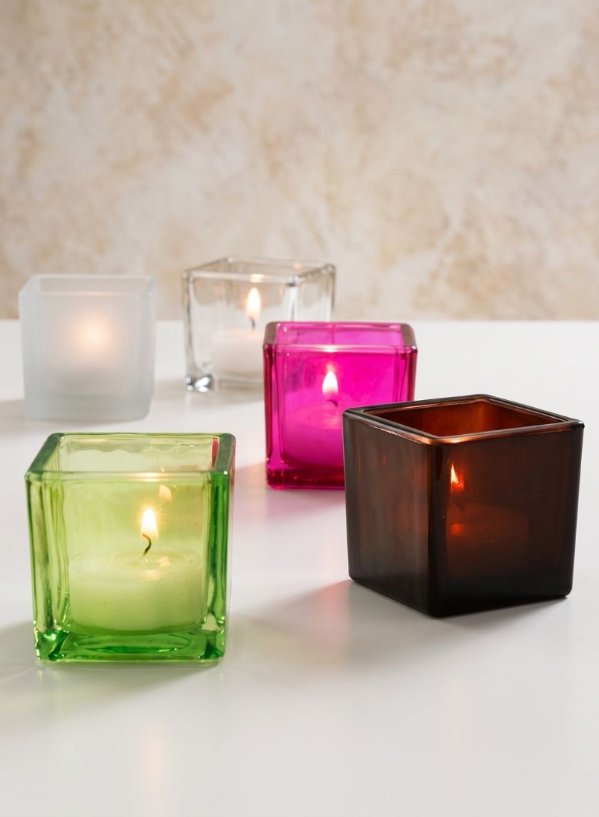 2in Tall Cube Glass Votive Holders, Set of 4 Decor Jamali Garden