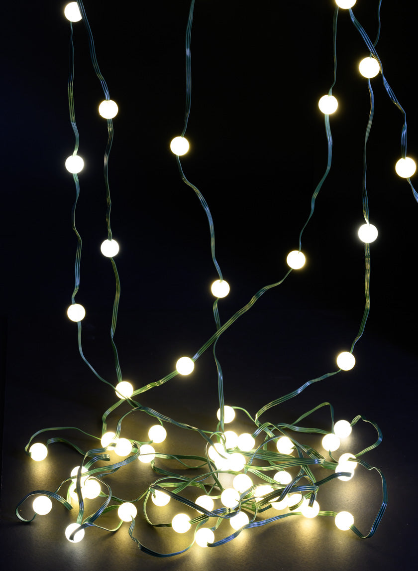 32ft Long LED Pearl Ball Classic Ferry String Light, Warm White, Green Cord Decor Jamali Garden