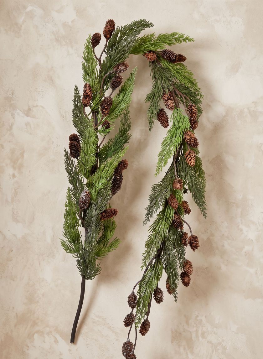 5ft Long Glittered Pine Garland with Pine Cones, Case of 3 Decor Jamali Garden