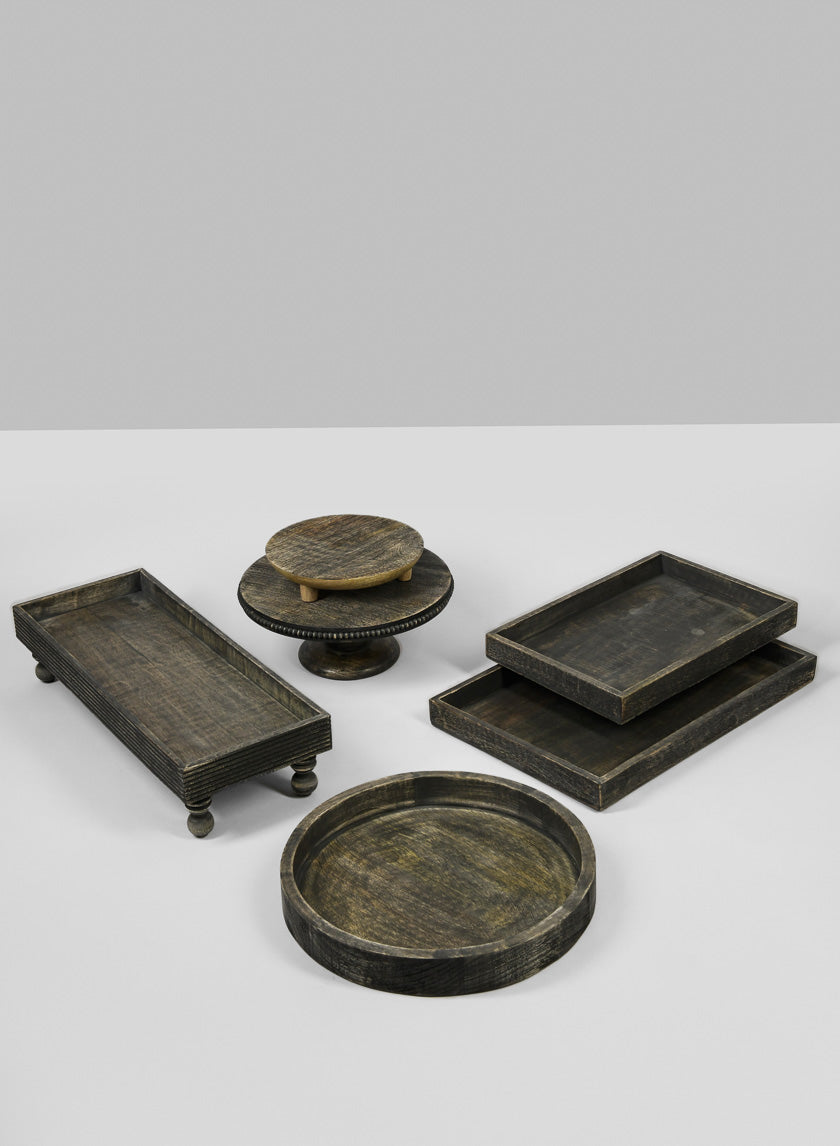 21in Long Aram Brushed Black Wood Tray with Legs Decor Jamali Garden