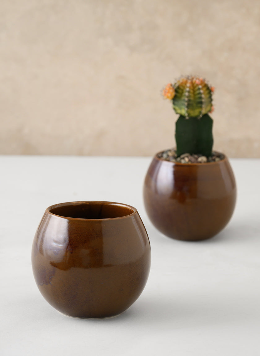 3.25in Tall Guan Oxblood Mini Ceramic Pots, Set of 2 Decor Jamali Garden
